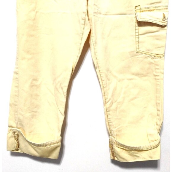 Womens Yellow Cargo Capri Pants Size Medium 6 Pocket Utility Button Zip Outdoor - Picture 4 of 8